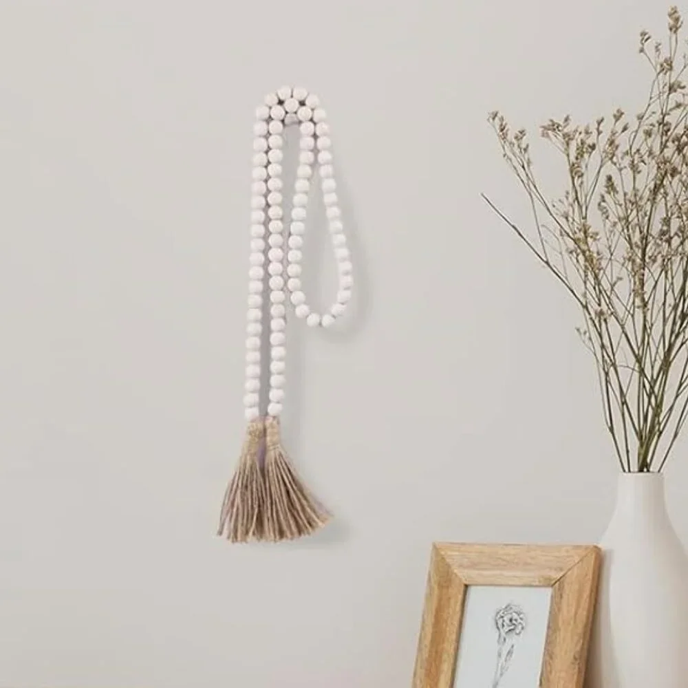 Boho Wood Beaded Garland‎ with Tassels Farmhouse Decor